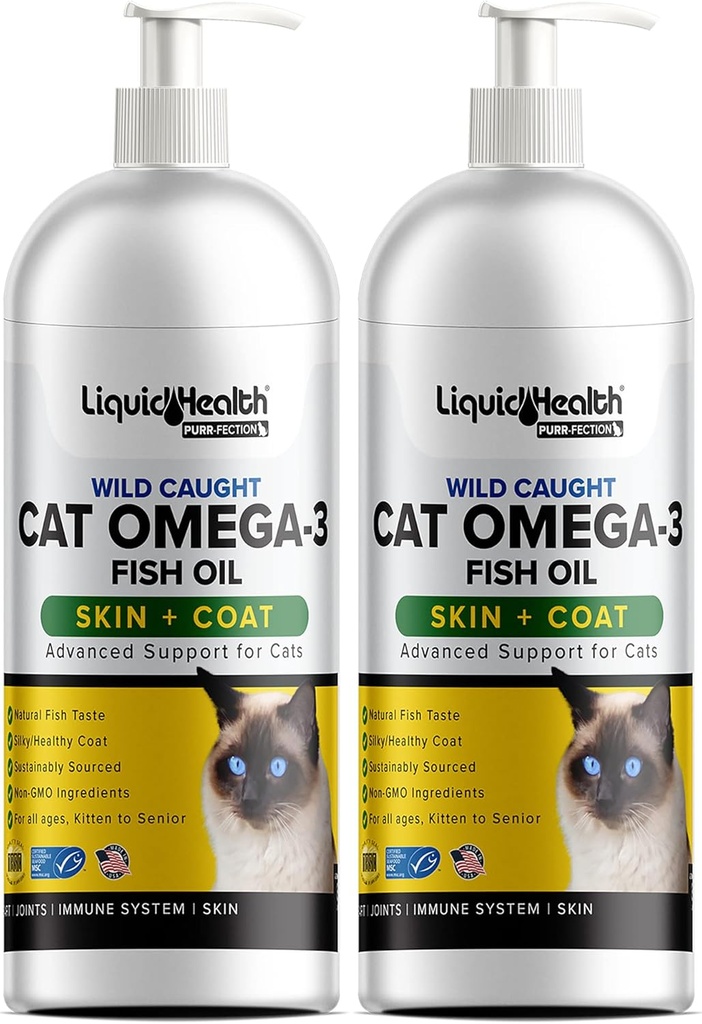 Animaux de santé liquides Sauvages pris Omega 3 Huile de poisson pour chats - Supplément Omega 3 liquide pour chats avec EPA+DPA+DHA - Réduire les démangeaisons, le soutien articulaire, l'immunité, le cerveau, la santé cardiaque - Fabriqué aux États-Unis (2 Pack)