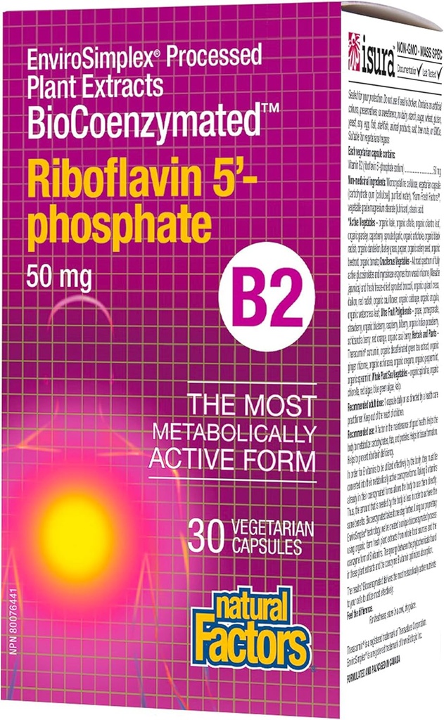 BioCoenzymatedRiboflavin5'-Phosphate 50mg Facteurs naturels 30 VegCaps