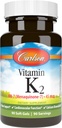Carlson - Vitamine K2 MK-7 (Ménaquinone), 45 mcg, Soutien osseux, Biodisponibilité au calcium, K2 Vitamine, Vitamine K-2, 90 Softgels