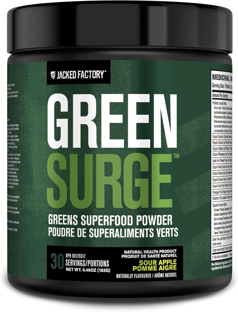 L'usine Jacked Green Surge Green Superfood Powder- Keto Friendly Greens Buvez avec la Spiruline, le blé et l'orge Herbe, Verts organiques - Extrait de thé vert, probiotiques et enzymes digestives - Pommes acides