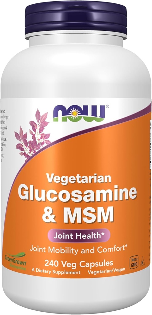 MAINTENANT Aliments suppléments, Glucosamine et MSM (GreenGrown® Glucosamine), Végétarien, 240 gélules