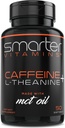 SmarterVitamines 200mg Pilules de caféine - MCT Huile de noix de coco 100 % + 100 mg L-Theanine, énergie et focus, Capsule à libération prolongée, 50 Softgels liquides