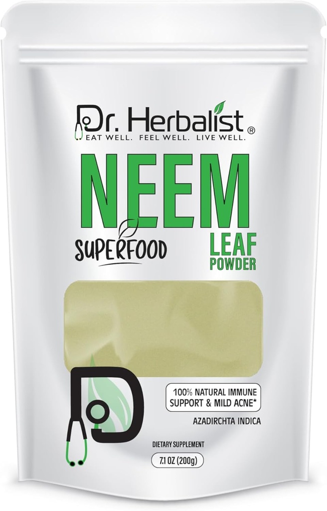 Dr Herbalist Neem Poudre de feuille 200g - Azadirachta Indica pour la peau, les cheveux et le bien-être global - 100% naturel, végétalien et sans cruauté