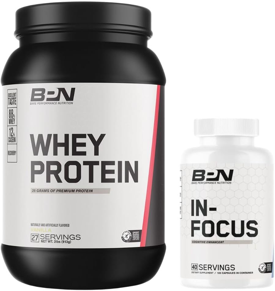 BARE PERFORMANCE NUTRITION BPN Whey Protéine Poudre et ensemble de soutien cognitif in-focus
