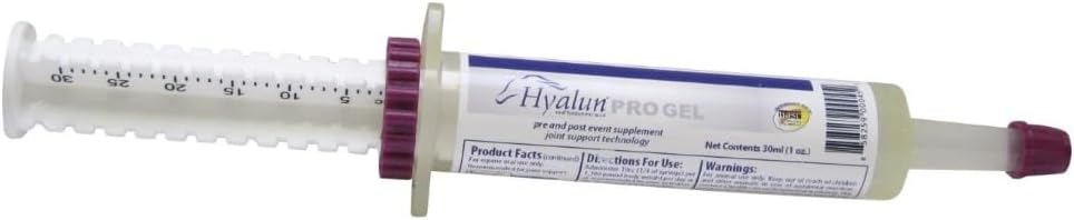 Hyalogic Hyalun PRO Gel – Supplément Hyalunic Acid Horse – Booster avant et après l'événement – Syringe Hippique 30cc Oral – 3 Administrations complètes Hyalun 100mg Acide Hyaluronique Pur (HA)