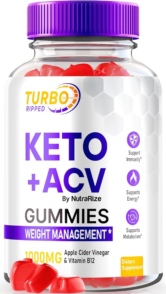 Turbo Ripped, Turbo Ripped Keto ACV Gummies, Gummies Officielles de perte de poids, Apple Cider Vinegar 1000MG, Tous naturels ACV Gummy, Premium Keto + Formule de vinaigre de cidre, TurboRipped Gomitas Avis (60 Gummies)