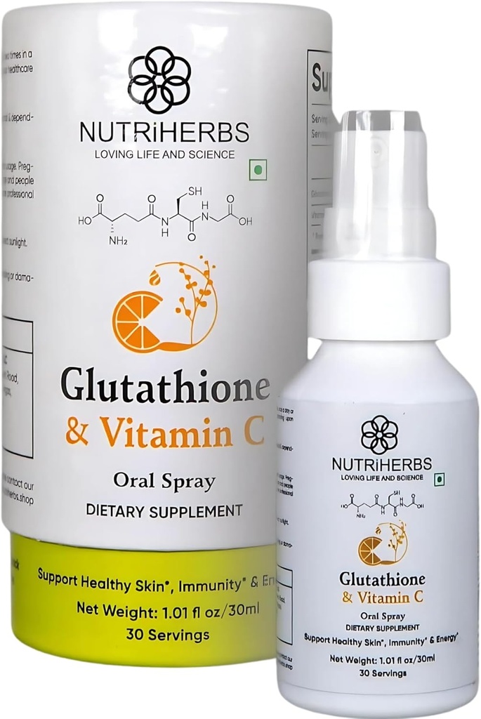 Nutriherbes Spray oral au glutathion avec vitamine C - Absorption accrue, suppléments antioxydants, immunité de soutien, peau et cheveux sains (30 ml)