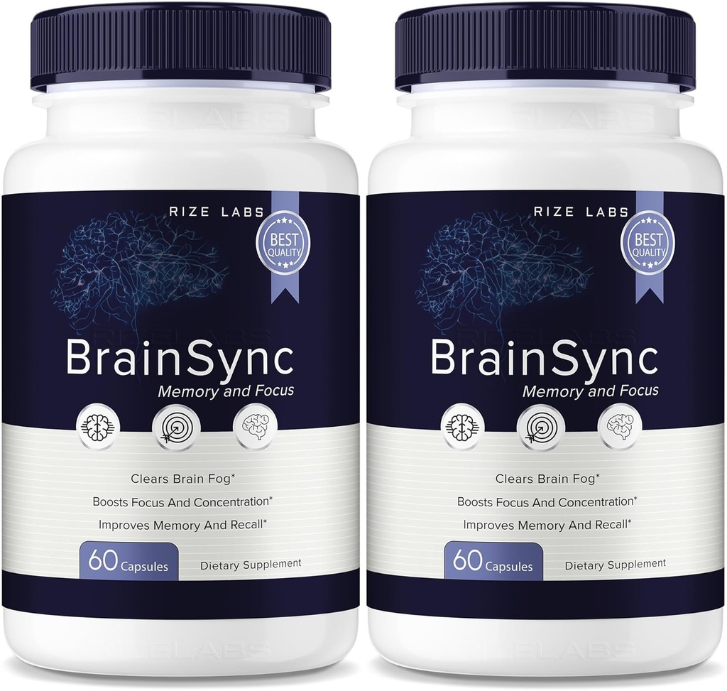 rize labs BrainSync Capsules – Daily Focus & Clarity Formula with a Balanced Blend for Alertness and Memory Support | Easy-to-Take Pills for Everyday Use (120 Capsules)