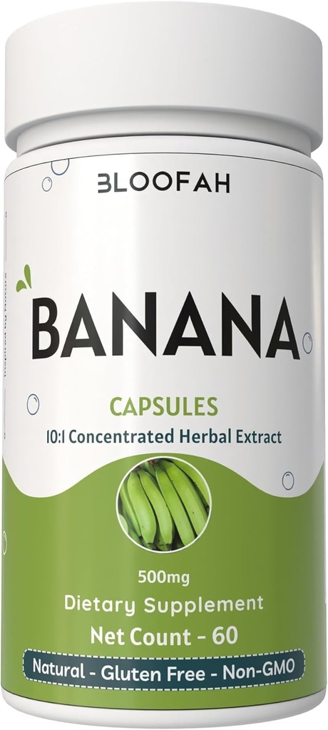 Banana Fruit Capsules 500mg | 10:1 Concentrated Extract | Musa spp. Herbal Supplement | Non-GMO, Gluten-Free | Banana Powder in Easy-to-Take Capsules (60 Count (Pack of 1))