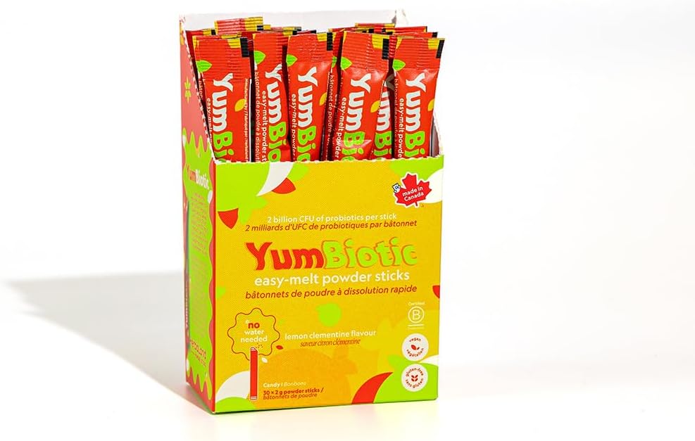 Herbaland YumBiotic Powder Stick - Vegan, 2 milliards d'UFC de probiotiques et 520mg de prébiotiques par bâton, Strawberry Shake, Lemon Clementine (1 x Lemon Clementine Yumbiotique Box, Lemon Clementine)