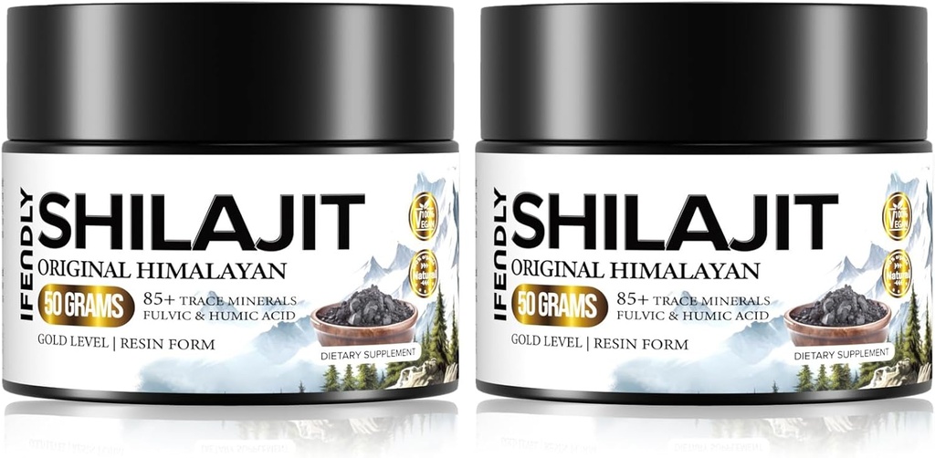 Shilajit Organic 600mg Potence maximale Gold Grade Shilajit Resine Supplément Shilajit Naturel Authentique avec 85+ Trace Minerals & Fulvic Acid for Energy, Immunity, 50 Grams (2 Pack)
