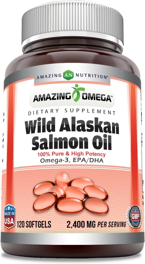 Extraordinaire Omega Wild Alaskan Salmon Oil (Omega-3, EPA/DHA) Supplément $ 2400 Mg par service $ 120 Softgels $ Non-GMO $ Sans gluten $ Fabriqué aux États-Unis