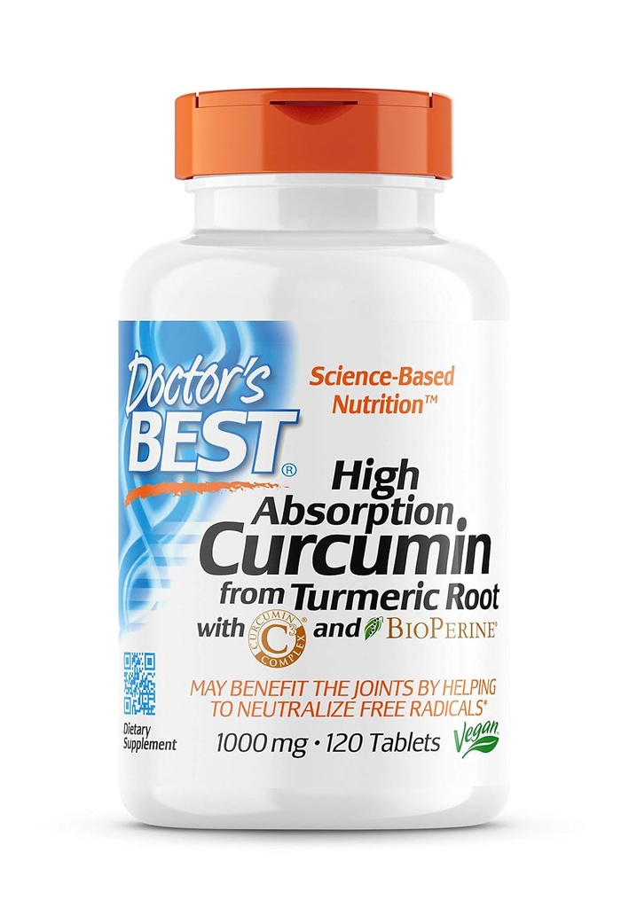 Curcumine de la racine Turmère avec Curcumine C3 et BioPerine 1000mg 120 Compte par les médecins Meilleur