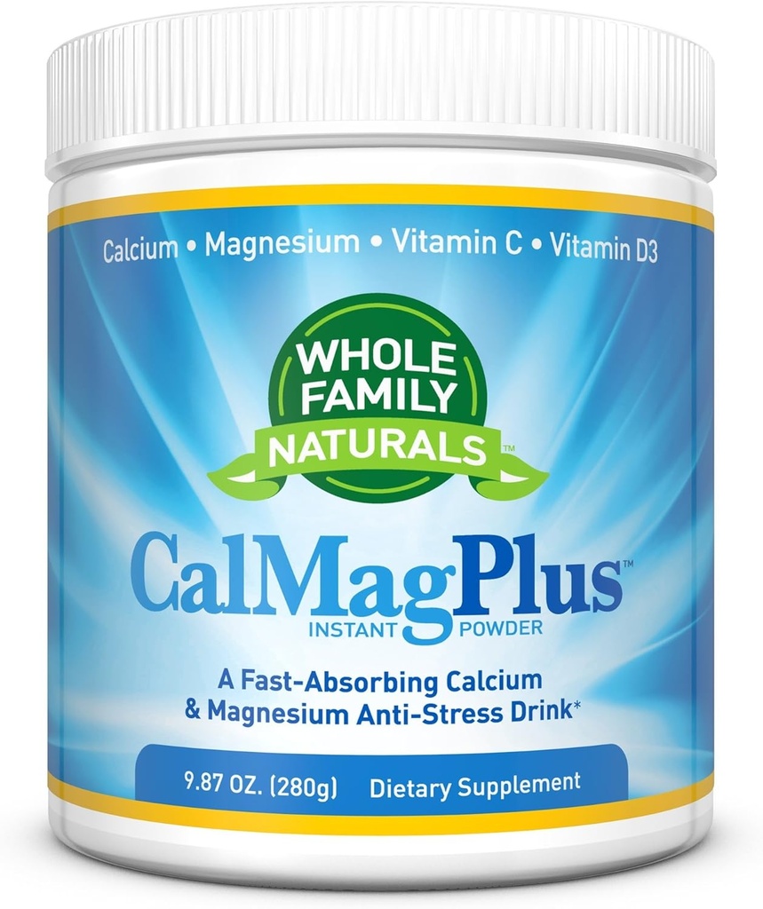 Supplément en poudre de magnésium de calcium - CalMag Plus avec vitamine C & D3 - Sans gluten, sans OGM - Boissons Cal Mag naturelles - Cal-Mag pour les muscles - Poudre de magnésium de sommeil - Supplément de calcium