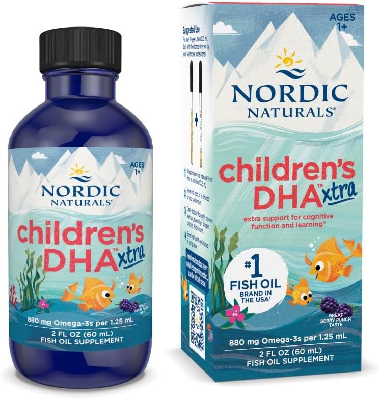 Nordic Naturals Enfants DHA Xtra, Berry Punch - 2 oz pour les enfants - 880 mg Oméga-3 total avec EPA & DHA - Fonction cognitive et immunitaire, apprentissage, développement social - Non-OGM - 48 portions