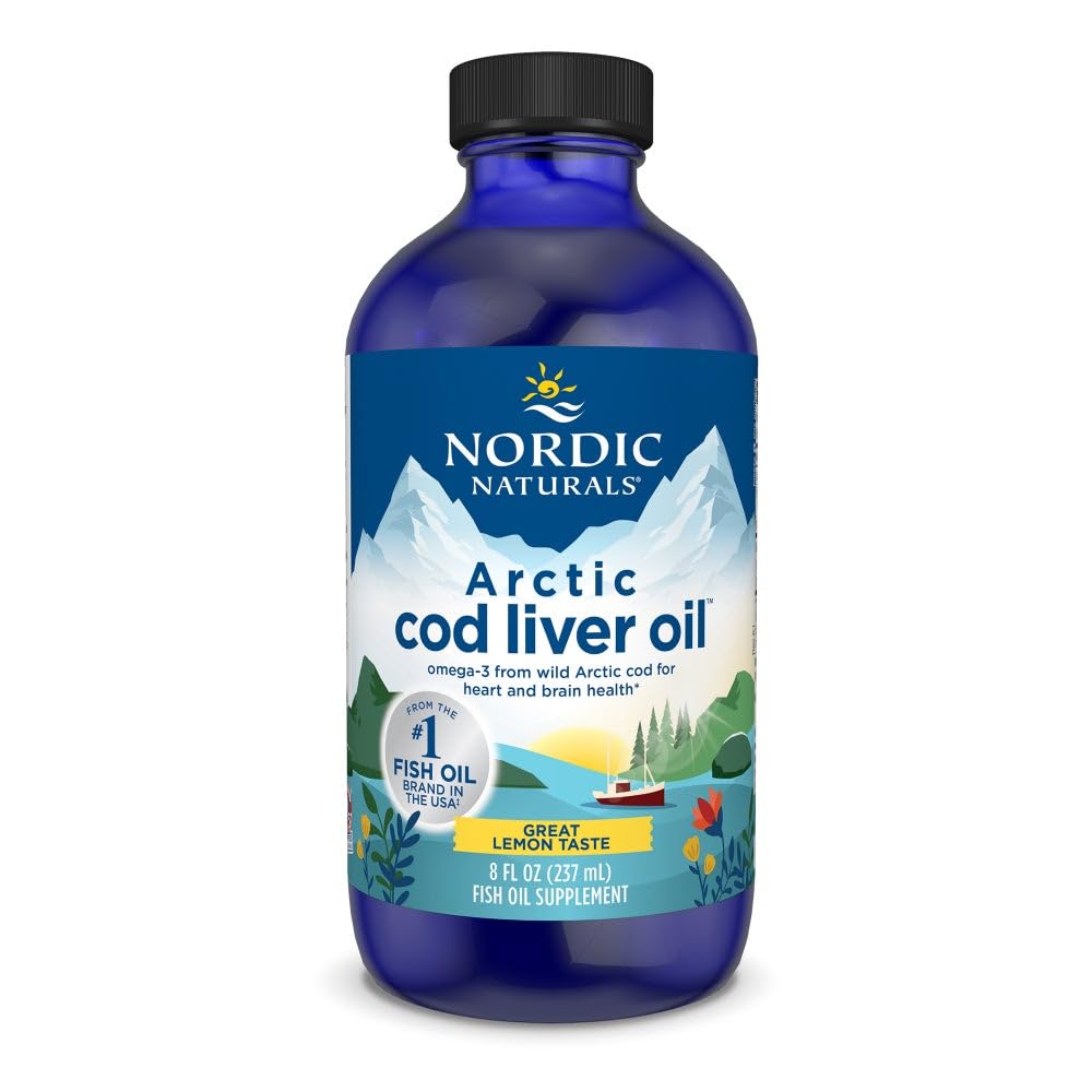 Nordic Naturals Arctic Cod Liver Oil | 1060 Mg Omega 3 Fish Oil EPA & DHA Supplement | Omega 3 Cod Liver Oil Liquid For Heart, Brain Health & Optimal Wellness | Flavour lemon Fish Oil 8 Fl Oz(237 Ml)