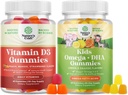 Ensemble de vitamines D3 Gommies pour le bien-être quotidien avec 2000UI par portion Muscle osseux et soutien immunitaire et enfants Omega 3 Gommies DHA - Acides gras Omega 3 6 9 pour le cerveau, la force immunitaire et la vision