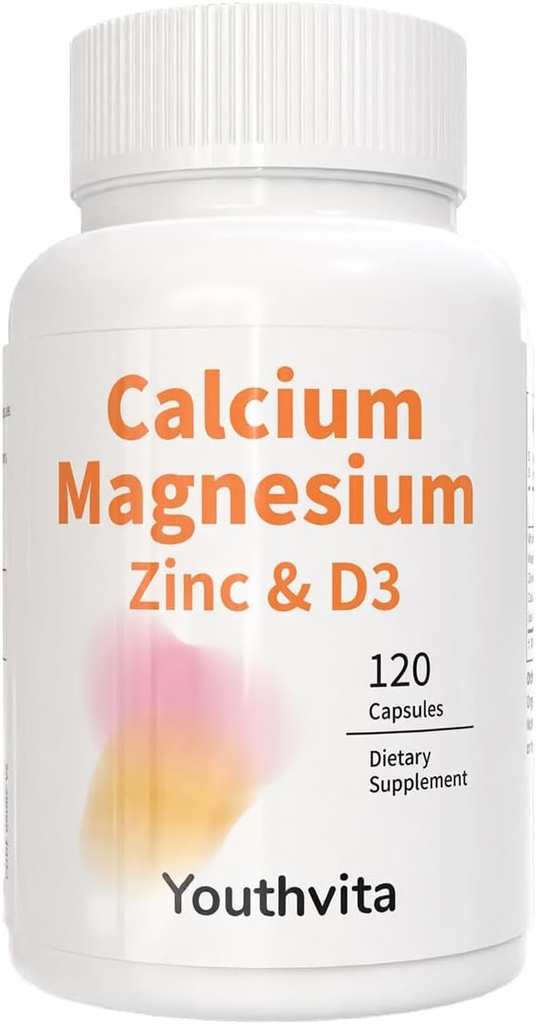 Calcium Magnésium Zinc VitamineD3 Capsules, soutien immunitaire et santé des os, 120 Compte