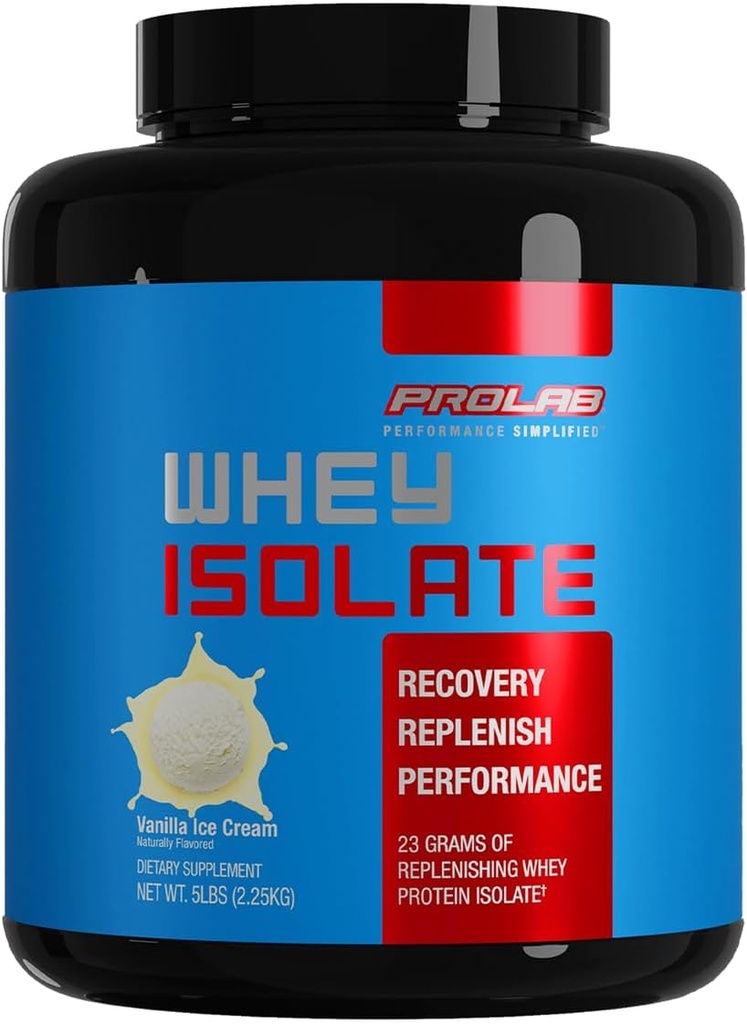 Prolab Whey Isolate 5LB, Ultra-Pure, Fast-Absorbing Whey Protein Isolate with 23g Protein & BCAAs,Supports Lean Muscle Growth, Recovery & Performance (Vanilla Ice Cream)