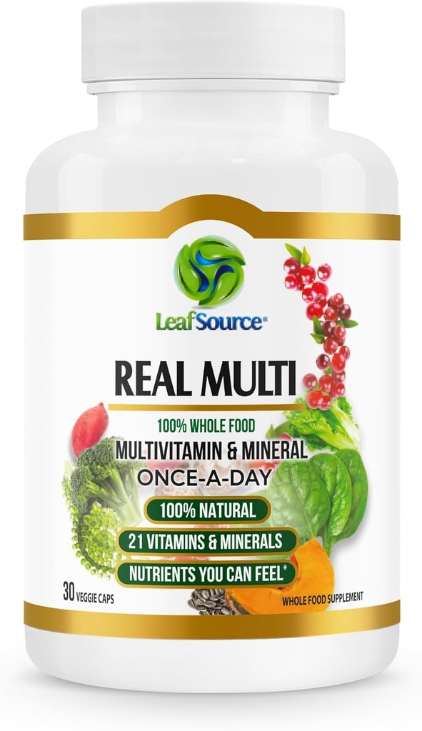 LEAFSOURCE Real Multi, Multivitamine complément alimentaire entier - 21 Vitamines et minéraux fabriqués à partir d'aliments réels.