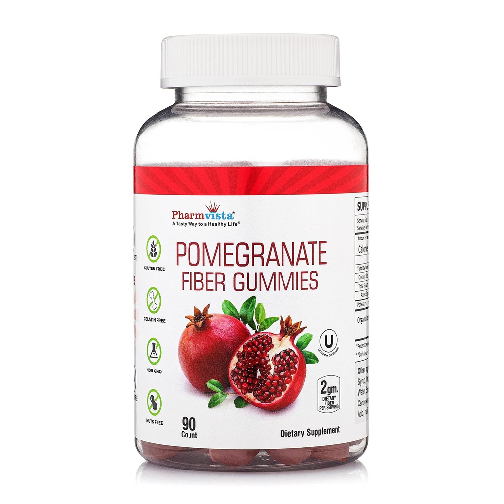 Gommies de fibres de grenade pour les adultes et les enfants 100mg - Supplément de grenade végétalien sans gluten riche en fibres alimentaires Gommies- 90 Compte