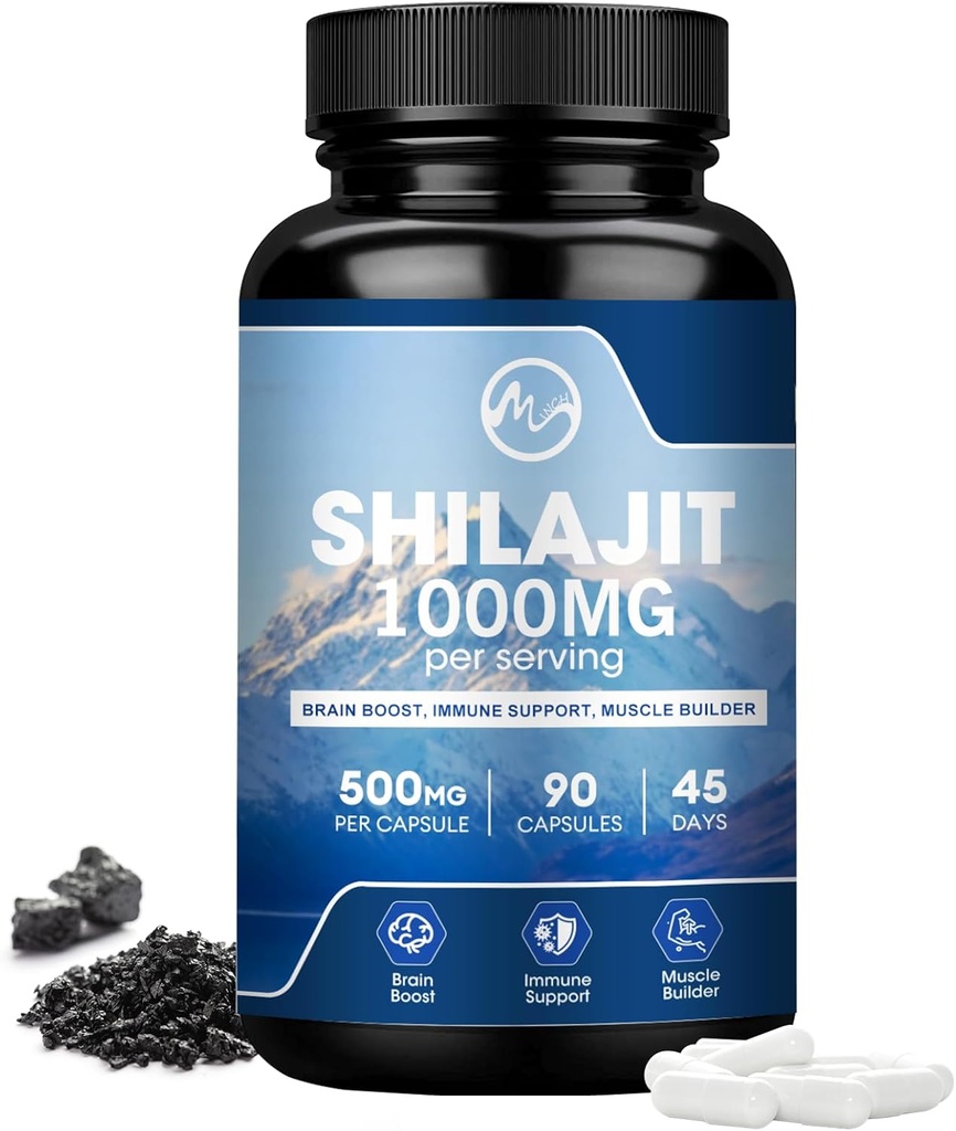 Supplément Shilajit, Capsules Shilajit avec Acide Fulvic pour les hommes et les femmes, Shilajit avec 85+ Trace Minerals pour l'énergie, la performance et la santé immunitaire