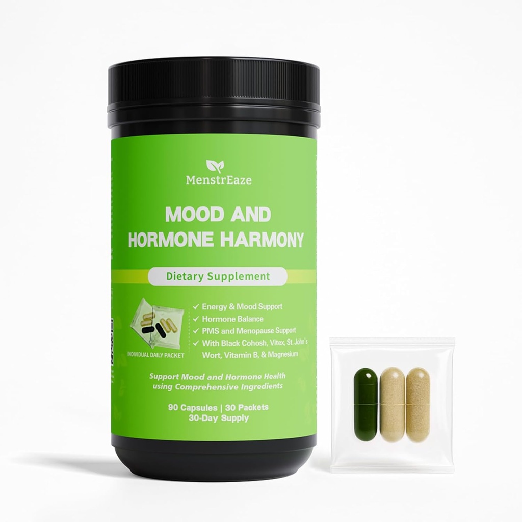 Balance hormonale pour les femmes – Supplément de soutien PMS pour l'humeur, la crampe menstruelle, le ballonnement, la périménopause sans hormones et le soutien à la ménopause, Chasteberry, Black Cohosh, Saint John, 30 paquets quotidiens