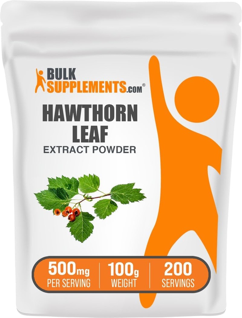 BulkSupplements.com Poudre d'extrait de feuille de hawthorn - Supplément de feuille de hawthorn - Supplément à base de plantes, sans végétalien et sans gluten, 500mg par portion, 100g (3.5 oz) (paquet de 1)