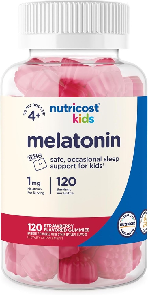 Nutricost Enfants Mélatonine Gommies 1mg, 120 Gommies, Fraise Aromatisée
