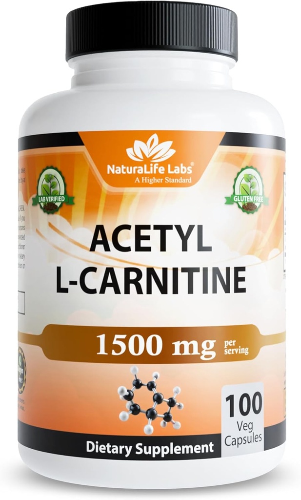 Acétyl L-Carnitine (ALCAR) 1500 mg par portion – 100 capsules – non-OGM, sans gluten, végétalien