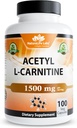 Acétyl L-Carnitine (ALCAR) 1500 mg par portion – 100 capsules – non-OGM, sans gluten, végétalien