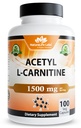 NaturaLife Labs Acétyl L-Carnitine (ALCAR) 1500 mg par portion – 100 capsules – non-OGM, sans gluten, végétalien