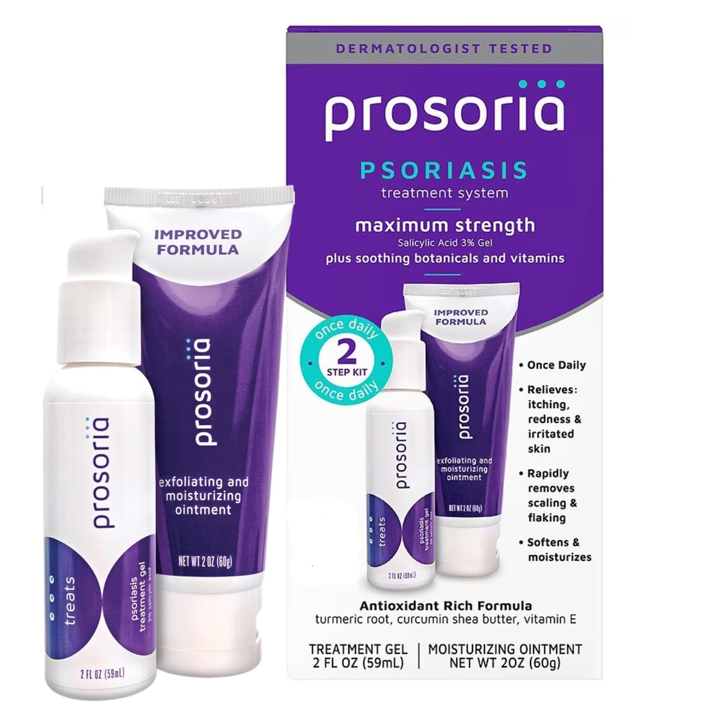 Système de traitement de Prosoria Kit unique – 2 oz – Powerful Psoriasis Relief avec acide salicylique, curcuma, beurre de karité et vitamines