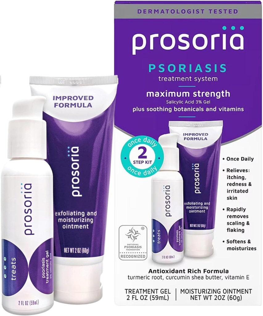 Système de traitement de Prosoria Kit unique – 2 oz – Powerful Psoriasis Relief avec acide salicylique, curcuma, beurre de karité et vitamines