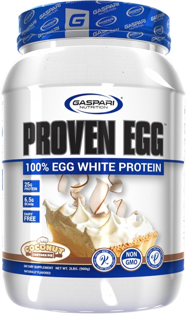 Gaspari Nutrition Oeufs éprouvés, 100% Protéines blanches d'oeufs, 25g Protéines, Céto, Sans lait et sans lactose, Sans soja (2 lbs, Cutard de noix de coco)