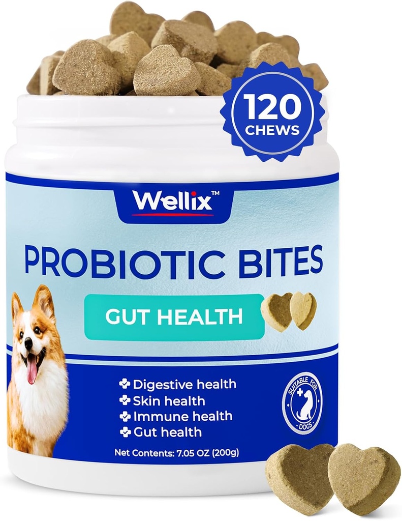 Wellix Probiotiques pour chiens - Chien Probiotique Chews pour la santé digestive des chiens, prévient la diarrhée, les allergies - Anti-diarrhée, l'estomac relevé et le soulagement du gaz