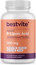 BESTVITE Acide R-Lipoïque 200mg Stabilisé avec du Na-RLA bio-amélioré (60 capsules végétariennes) - Pas de stéarate - Pas de remplissage - Vegan - Sans gluten - Non OGM