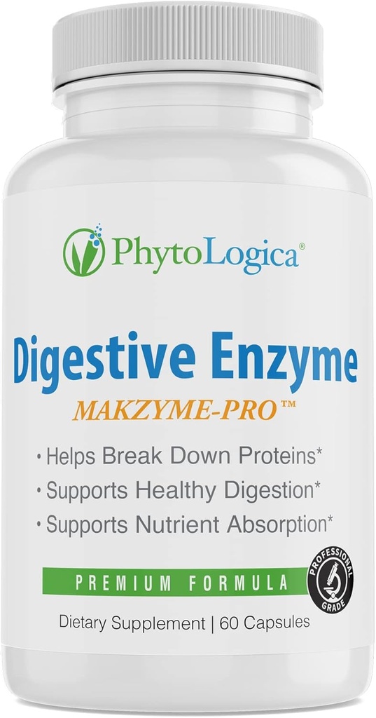 Enzymes digestifs, avec Makzyme-Pro, supplément enzymatique et probiotique, soutient la digestion saine, améliorer l'absorption nutritionnelle, non-OGM, sans gluten, végétalien, naturel, 60 capsules