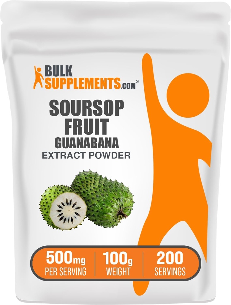 BulkSupplements.com Poudre d'extrait de fruits de soursop - Extrait de guanabana, supplément à base de plantes - Sans gluten, 500mg par portion, 100g (3.5 oz) (paquet de 1)