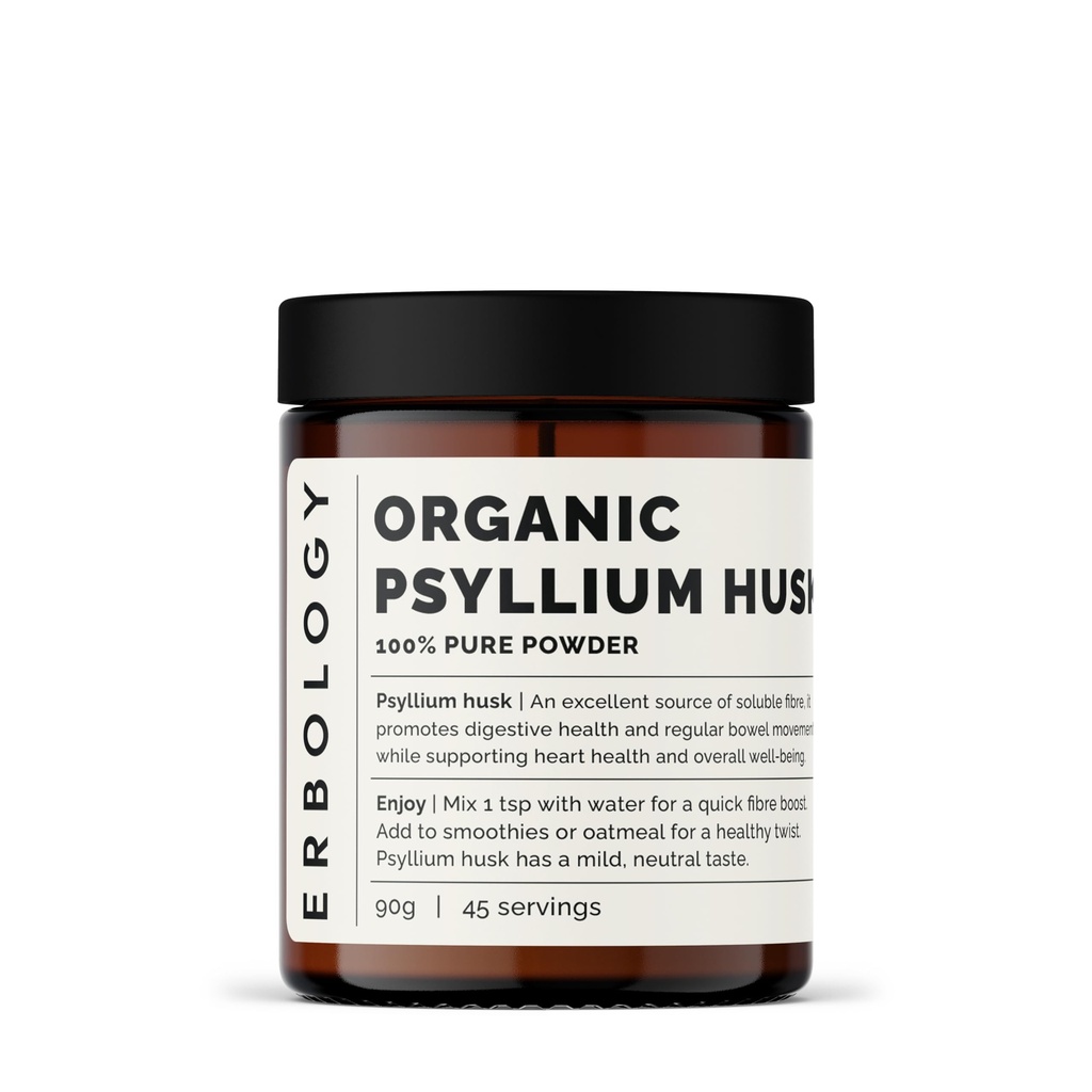 Erbologie Poudre de musc de Psyllium biologique 3,2 oz - 45 portions - Promotion de la santé digestive et des mouvements réguliers de Bowel - Provenant directement de la ferme en Inde - Petit lot - Vegan - Sans OGM