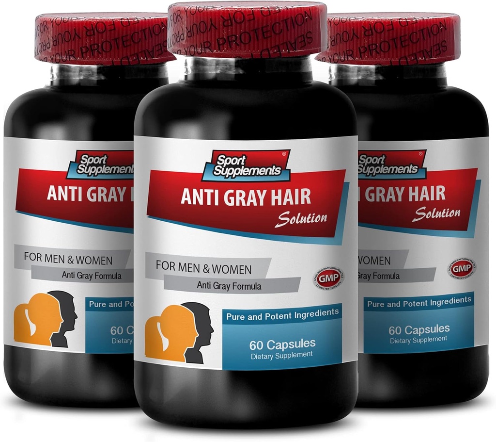Biotin zinc - Anti Gray Hair - Hair Solutions for Men (3 Bottles - 180 Capsules)