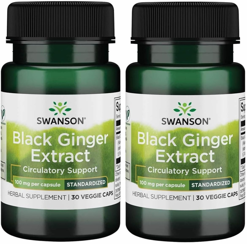 Swanson Black Ginger Extract - Promotes Healthy Blood Circulation and Physical Vigor - May Aid Heart Health, Muscle Tissue, and Mental Wellbeing - (30 Veggie Capsules, 100mg Each) (2 Pack)