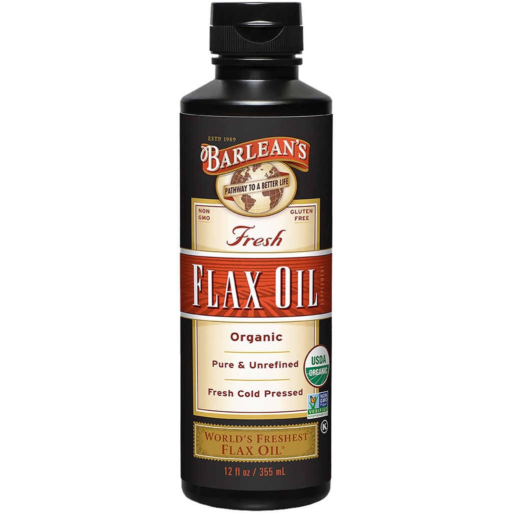 Barlean's Organic Flaxseed Oil Liquid, Cold Press Flax Seeds, 7,640mg ALA Omega 3 supplément acide gras pour cheveux, peau et yeux sains, végétalien et sans gluten, 12 oz