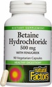 Facteurs naturels, bêtaine HCL 500 mg, soutient une digestion saine et un microbiome sain, 90 capsules (90 portions)