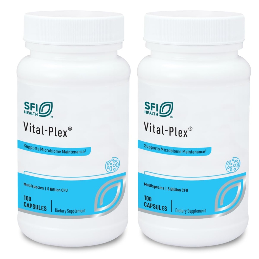 Klaire Labs SFI Health Vital-Plex Probiotic - aide à rééquilibrer le microbiote GI pour les hommes et les femmes, 5 milliards CFU Hypoallergénique et sans produits laitiers Bifidobacterium & Lactobacillus Blend (100 capsules, 2 paquets)