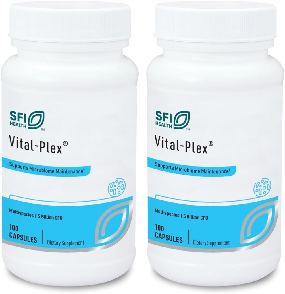 Klaire Labs SFI Health Vital-Plex Probiotic - aide à rééquilibrer le microbiote GI pour les hommes et les femmes, 5 milliards CFU Hypoallergénique et sans produits laitiers Bifidobacterium & Lactobacillus Blend (100 capsules, 2 paquets)
