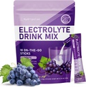 Electrolytes en poudre - sans sucre, naturellement aromatisé, 10 électrolytes et vitamines Mélange de boissons électrolytes - arômes de raisin, Keto Friendly, végétalien, non-OGM, 18 paquets