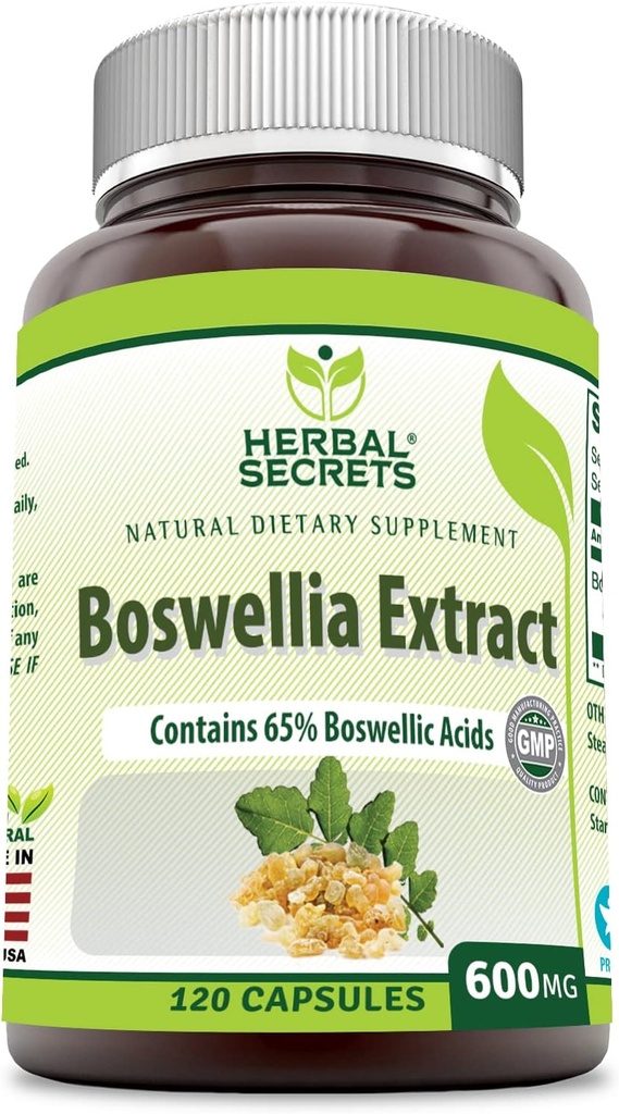 Secrets à base de plantes Boswellia Serrata Extract (65% Acides boswelliques) 600 mg 120 Capsules Supplément - Non-OGM - Sans gluten