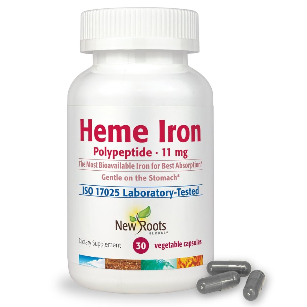 NOUVEAUX ROUTES HERBAL Heme Iron Supplement avec vitamine C & B12 pour le meilleur soutien de l'absorption de l'acier.