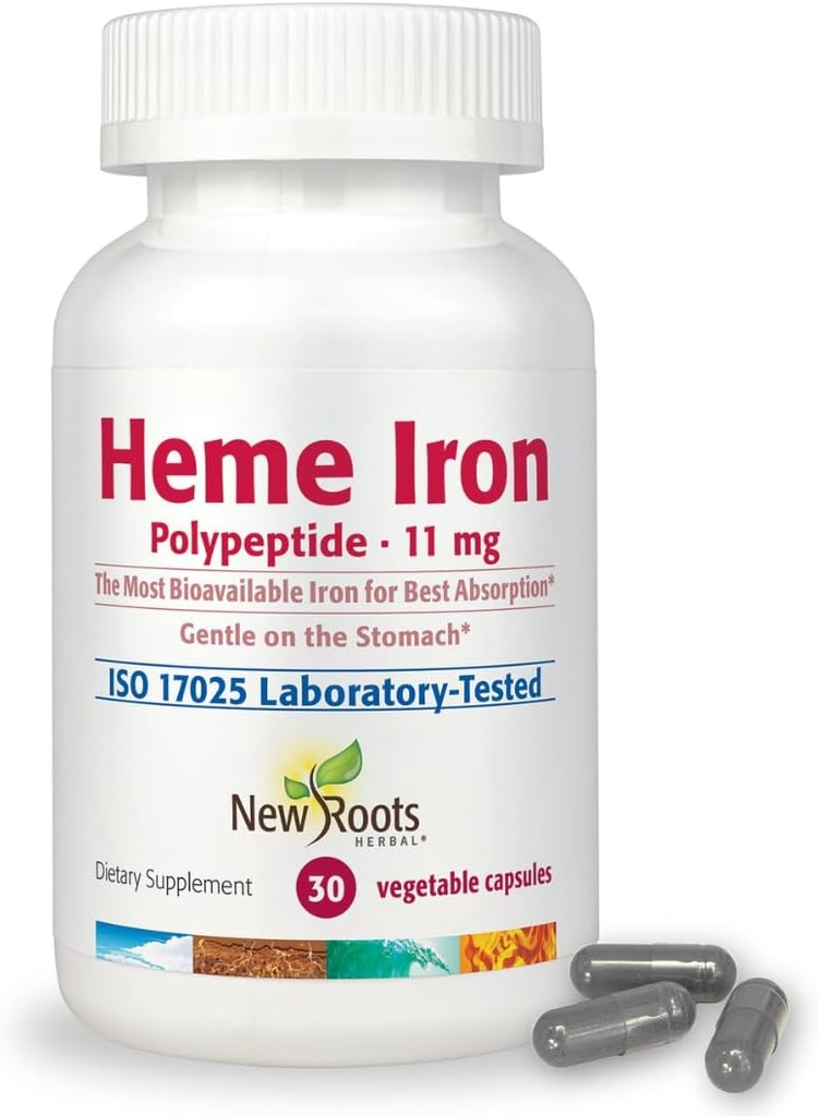 NOUVEAUX ROUTES HERBAL Heme Iron Supplement avec vitamine C & B12 pour le meilleur soutien de l'absorption de l'acier.